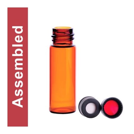 Cp Lab Safety. Wheaton MicroLiter 4ML Amber Vial Kit, 13-425 Black PP Open Top Cap, PTFE Septa, 100 pk 13-2010K-A